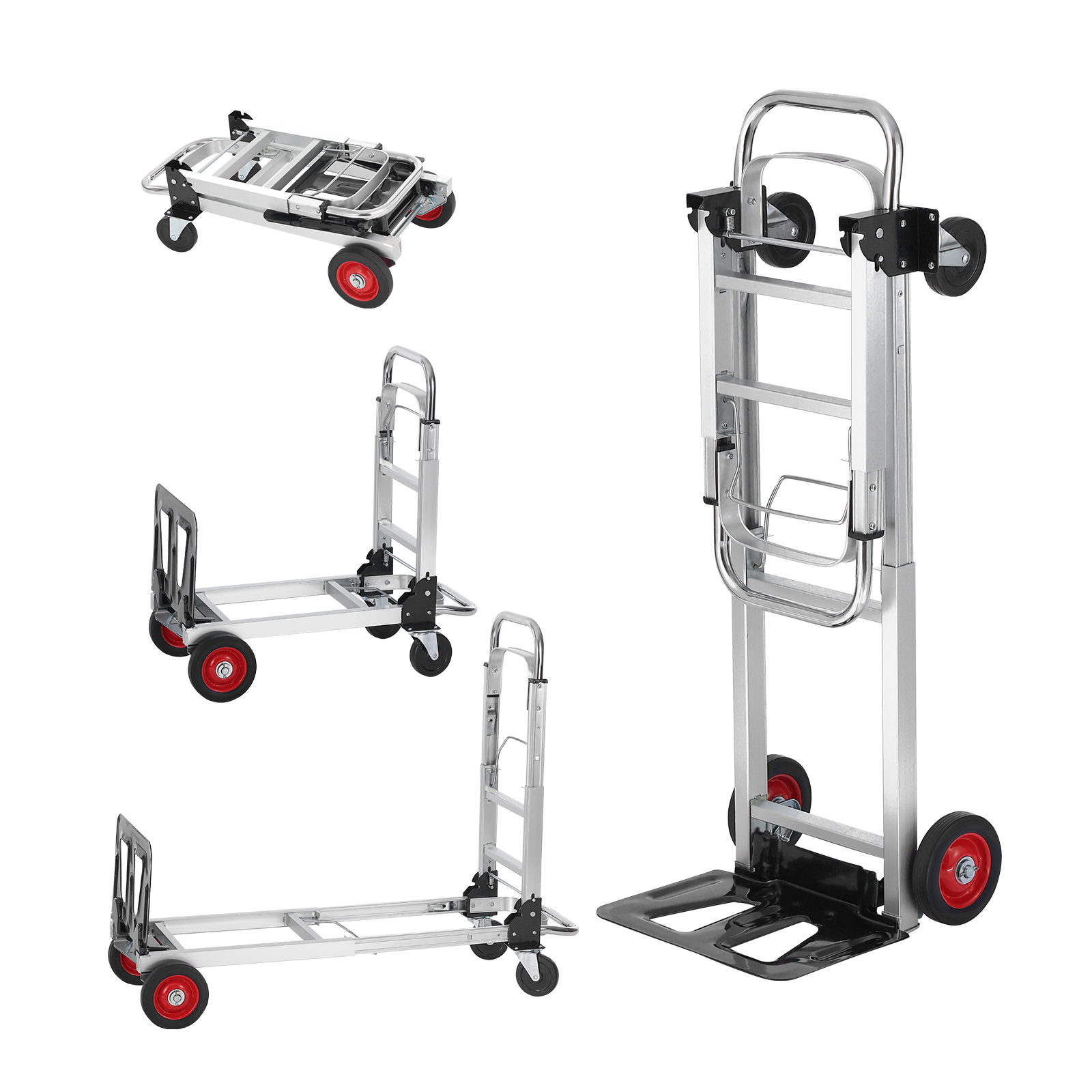 VEVOR Aluminum Hand Truck 2 in 1/4 in 1 Folding Dolly Cart Capacity Heavy Duty