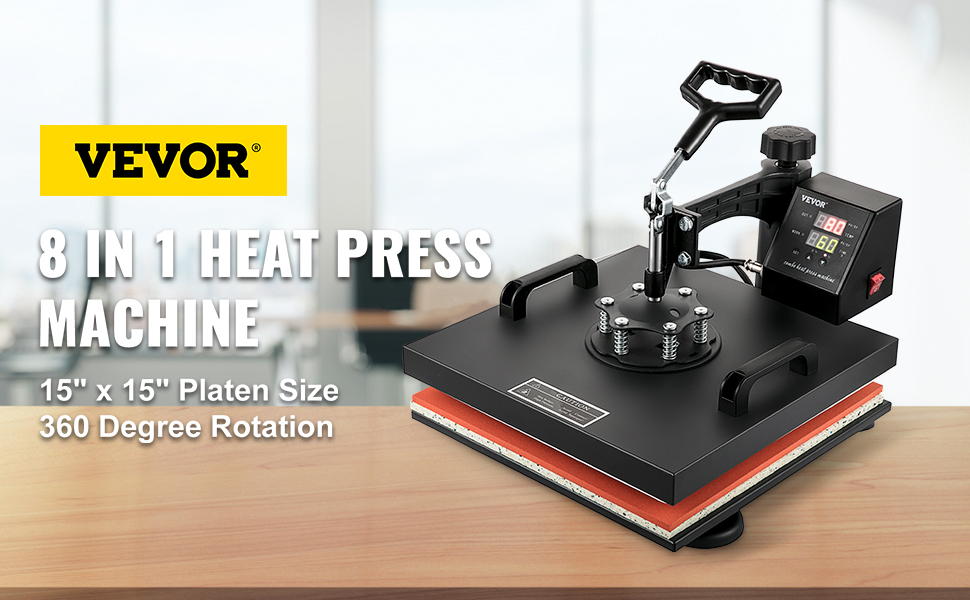 Máquina de prensa de calor 8 en 1, máquina de transferencia de calor de 15  x 12 pulgadas, máquina de transferencia de calor de 360 grados, prensa