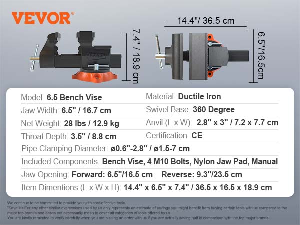 Paulimot Morsa Per Macchina Con Base Girevole 360° E Ganasce Da 102 Mm, Inclinabile Fino A 90° Con Scala Graduata