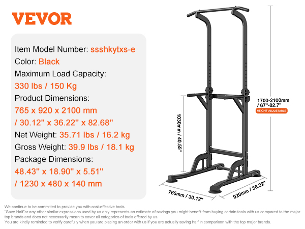 VEVOR Power Tower Dip Station, 10-Level Height Adjustable Pull Up Bar ...