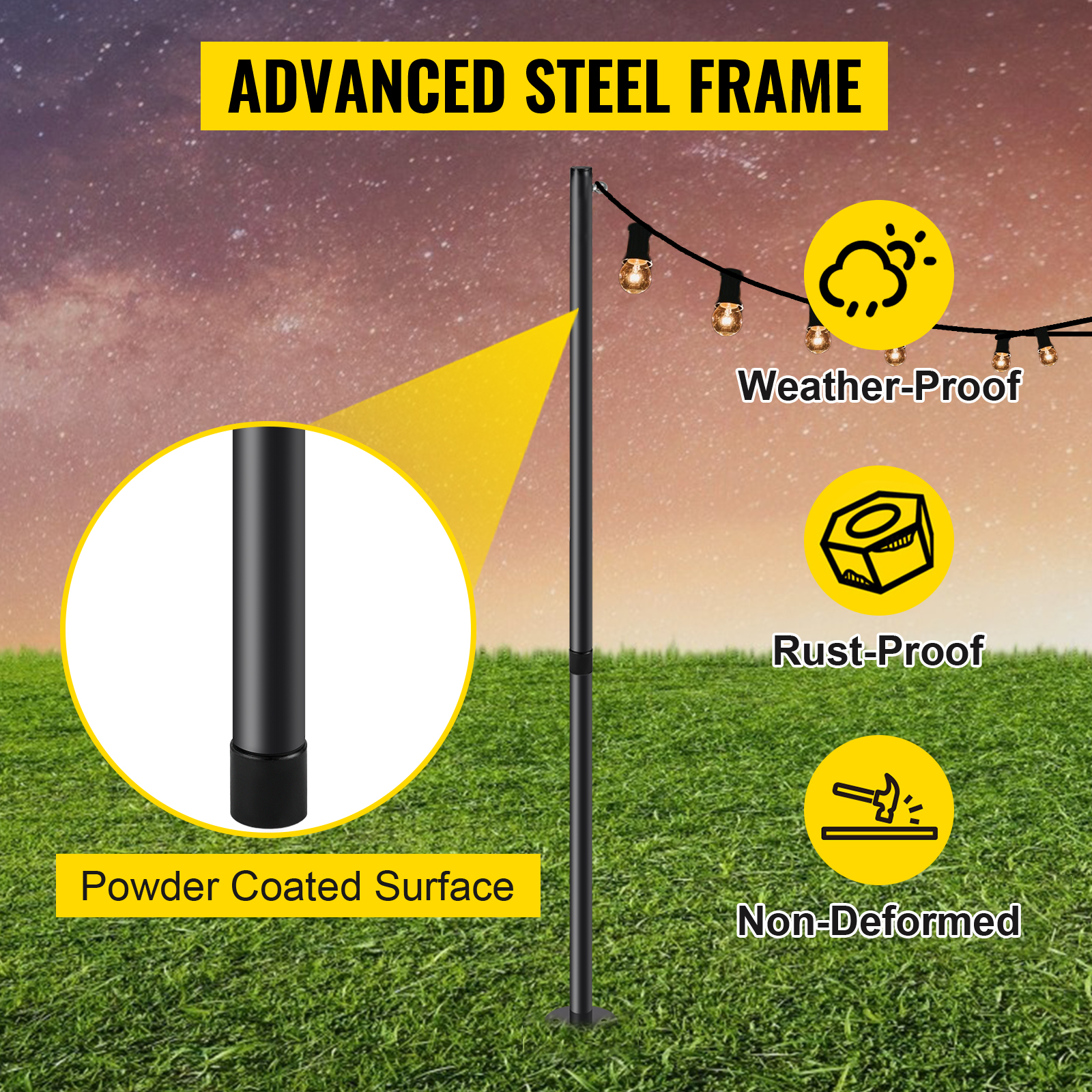 VEVOR String Light Pole String Light Pole Stand for Outdoor 9.6 ft