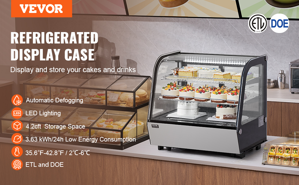 VEVOR Refrigerated Display Case Bakery Display Fridge Case 4.2 cu ft