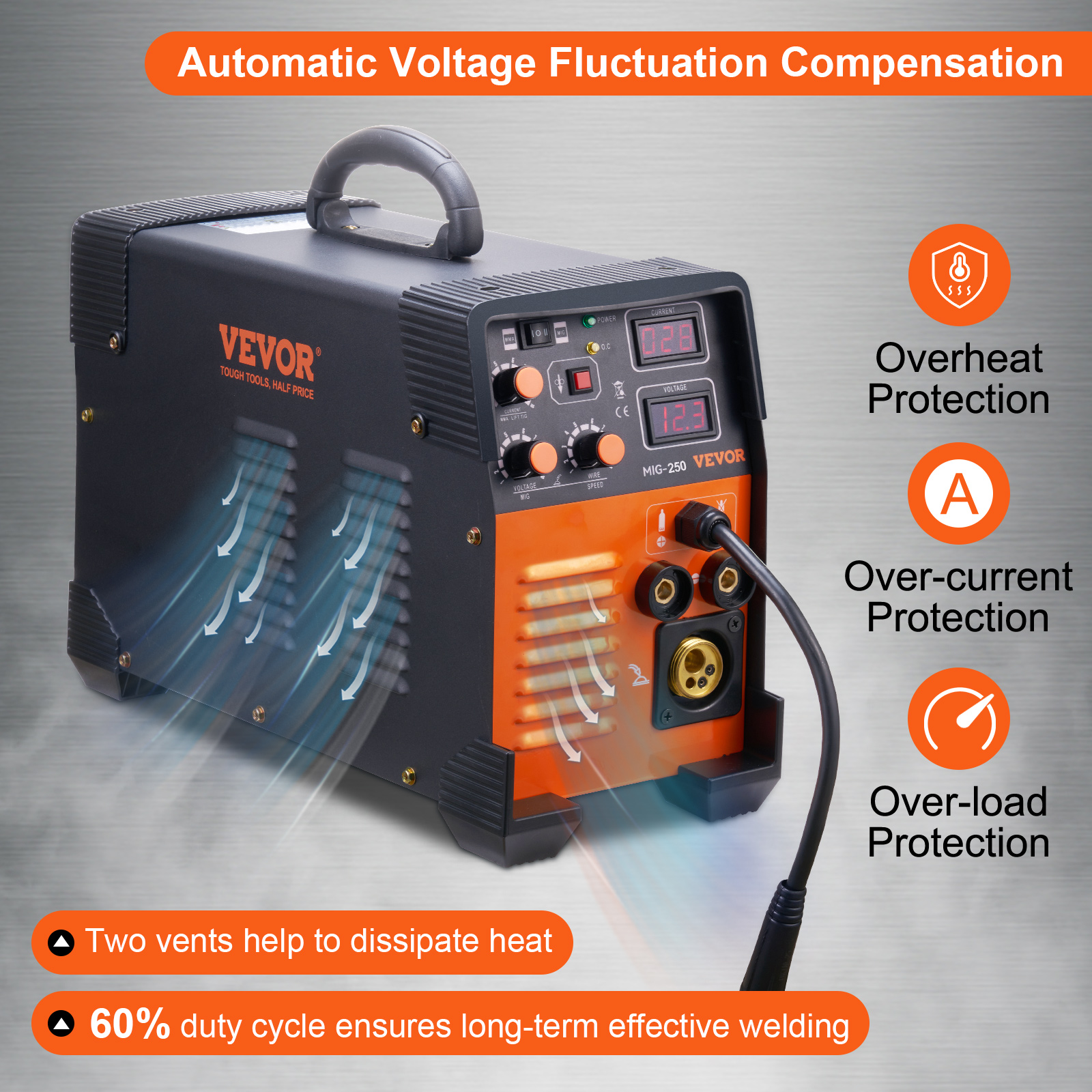 Geevorks YB1200H Saldatrice Elettrica Portatile Inverter – 220V, 3.8KW, 140A, Con Manopola Di Regolazione