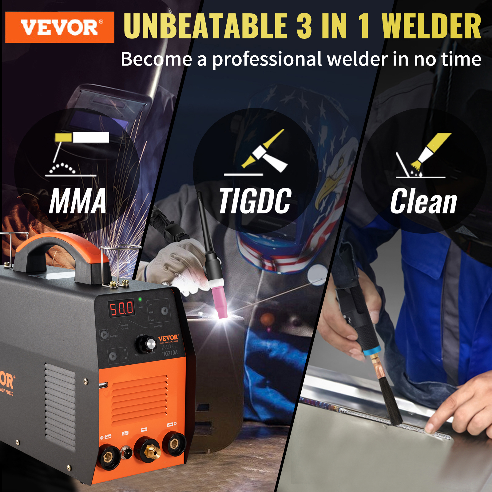 VEVOR 3 in 1 TIG ARC Clean/MIG ARC Lift TIG Welding Machine 155/210