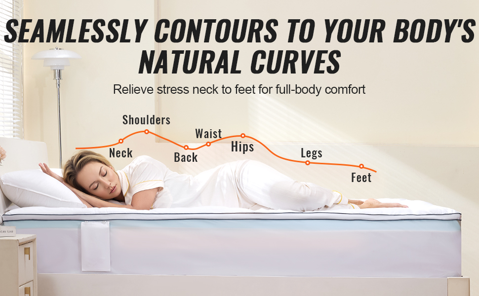 VEVOR Mattress Topper Premium Memory Foam Fiber Fill Queen Size 3 in