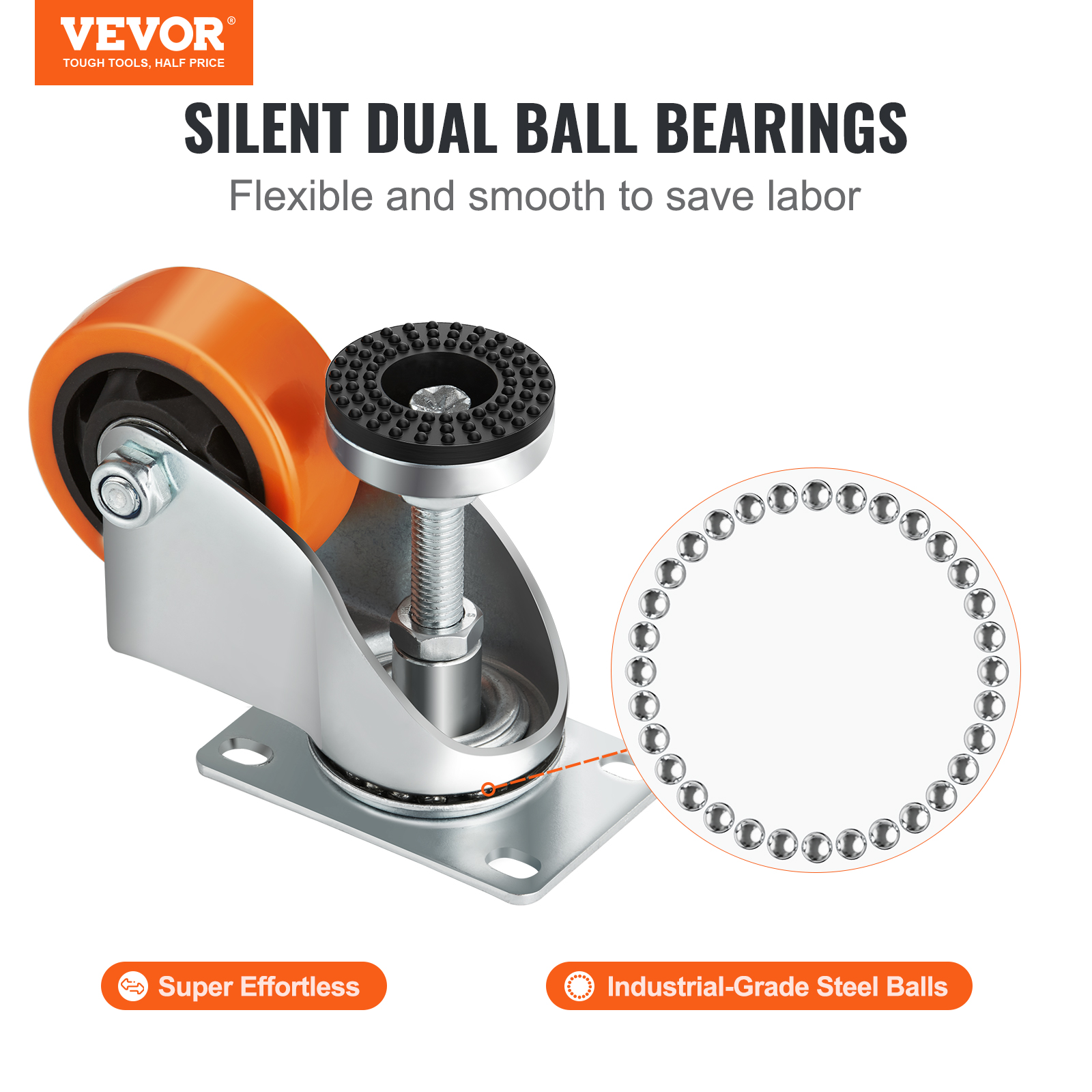 VEVOR Leveling Casters Adjustable PVC Plate Mounted Caster 720/2200/1100lbs 4pcs - Picture 4 of 38