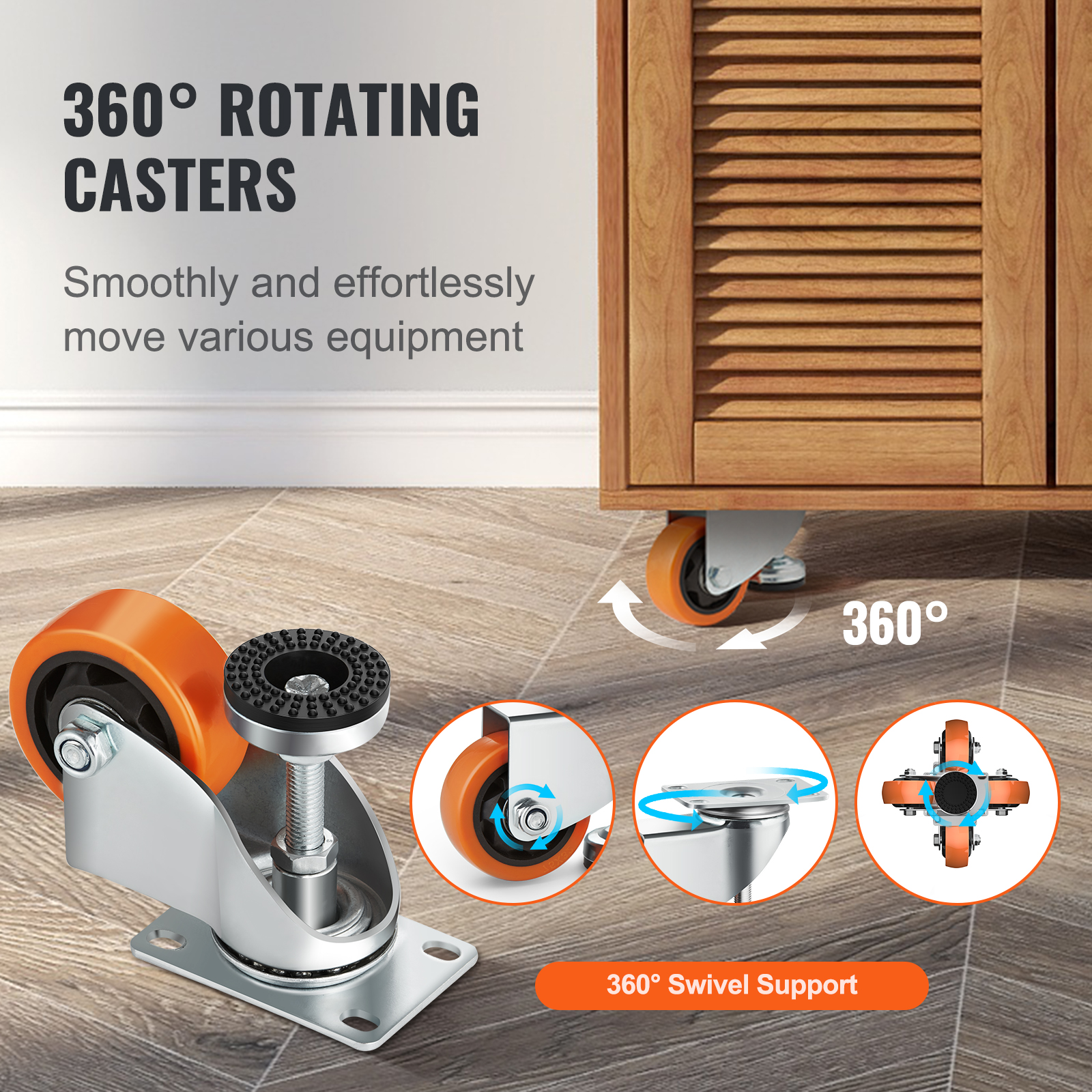 VEVOR Leveling Casters Adjustable PVC Plate Mounted Caster 720/2200/1100lbs 4pcs - Picture 6 of 38