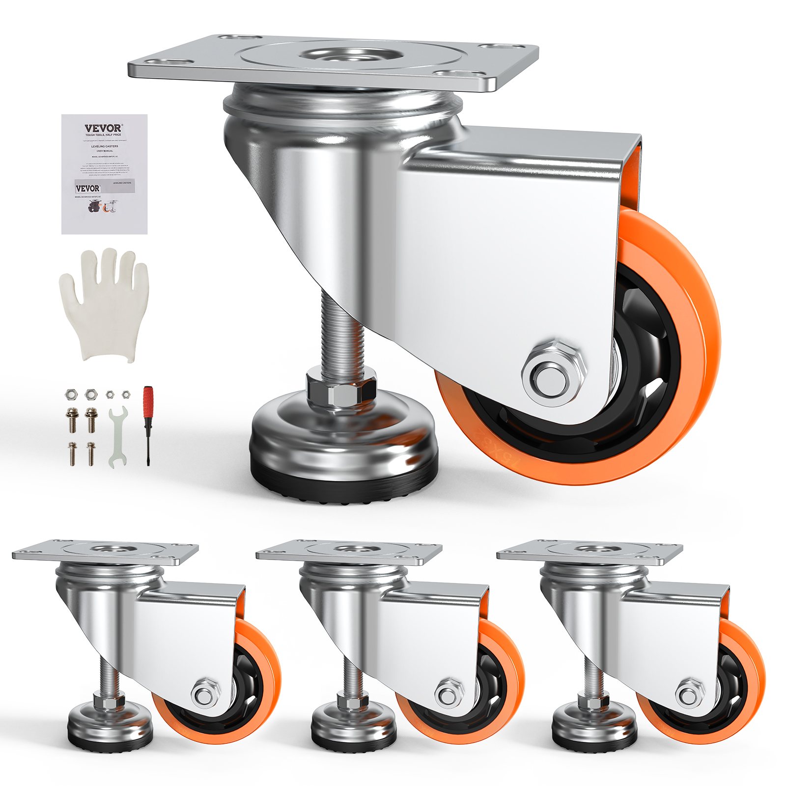 VEVOR Leveling Casters Adjustable PVC Plate Mounted Caster 720/2200/1100lbs 4pcs - Picture 3 of 38