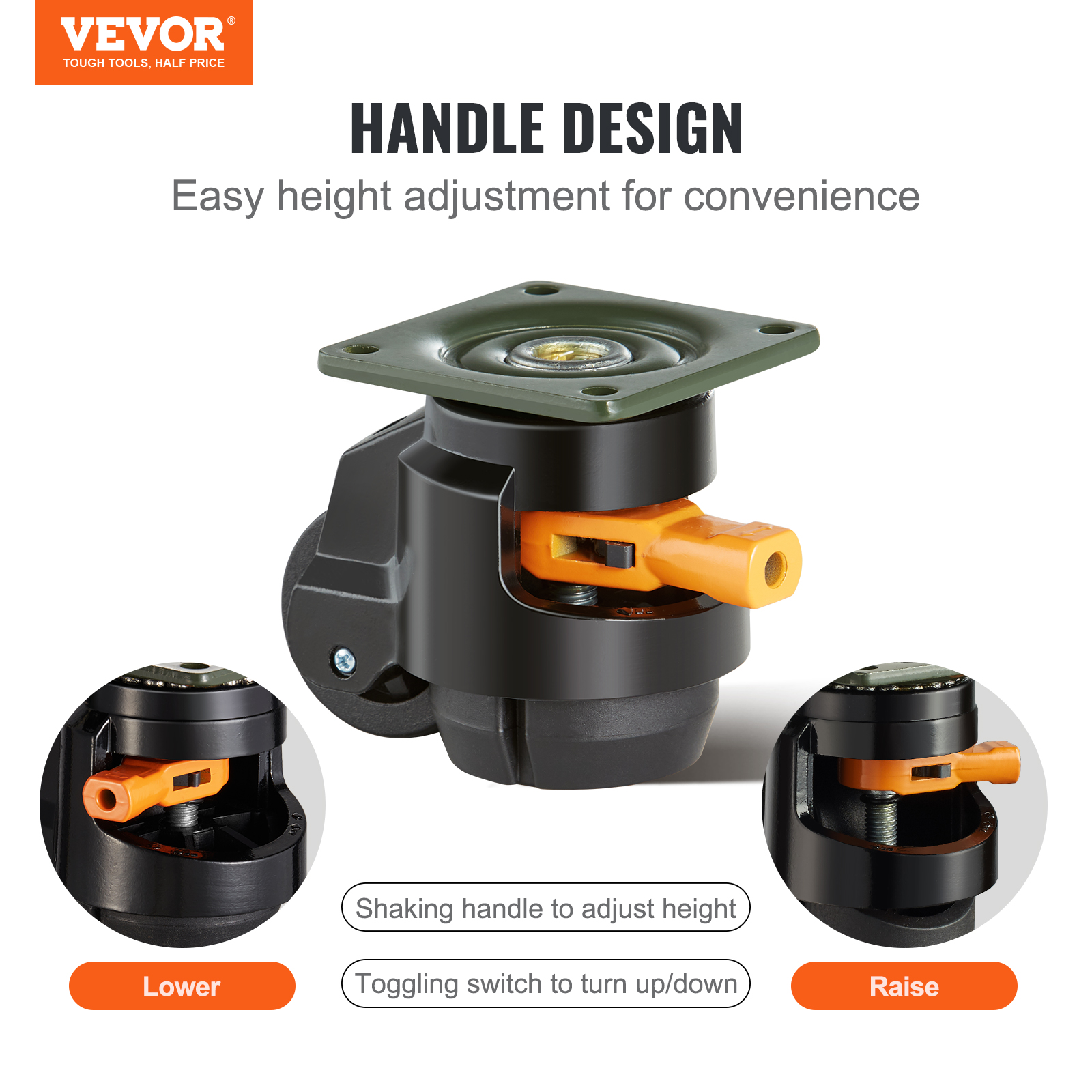 VEVOR Leveling Casters Adjustable PVC Plate Mounted Caster 720/2200/1100lbs 4pcs - Picture 28 of 38