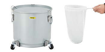 VEVOR Fryer Grease Bucket, 10.6 Gal/40 L, Coated Carbon Steel Oil Filter Pot with Caster Base, Oil Disposal Caddy with 82 LBS Capacity, Transport Container with Lid Lock Clip Nylon Filter Bag, Silver
