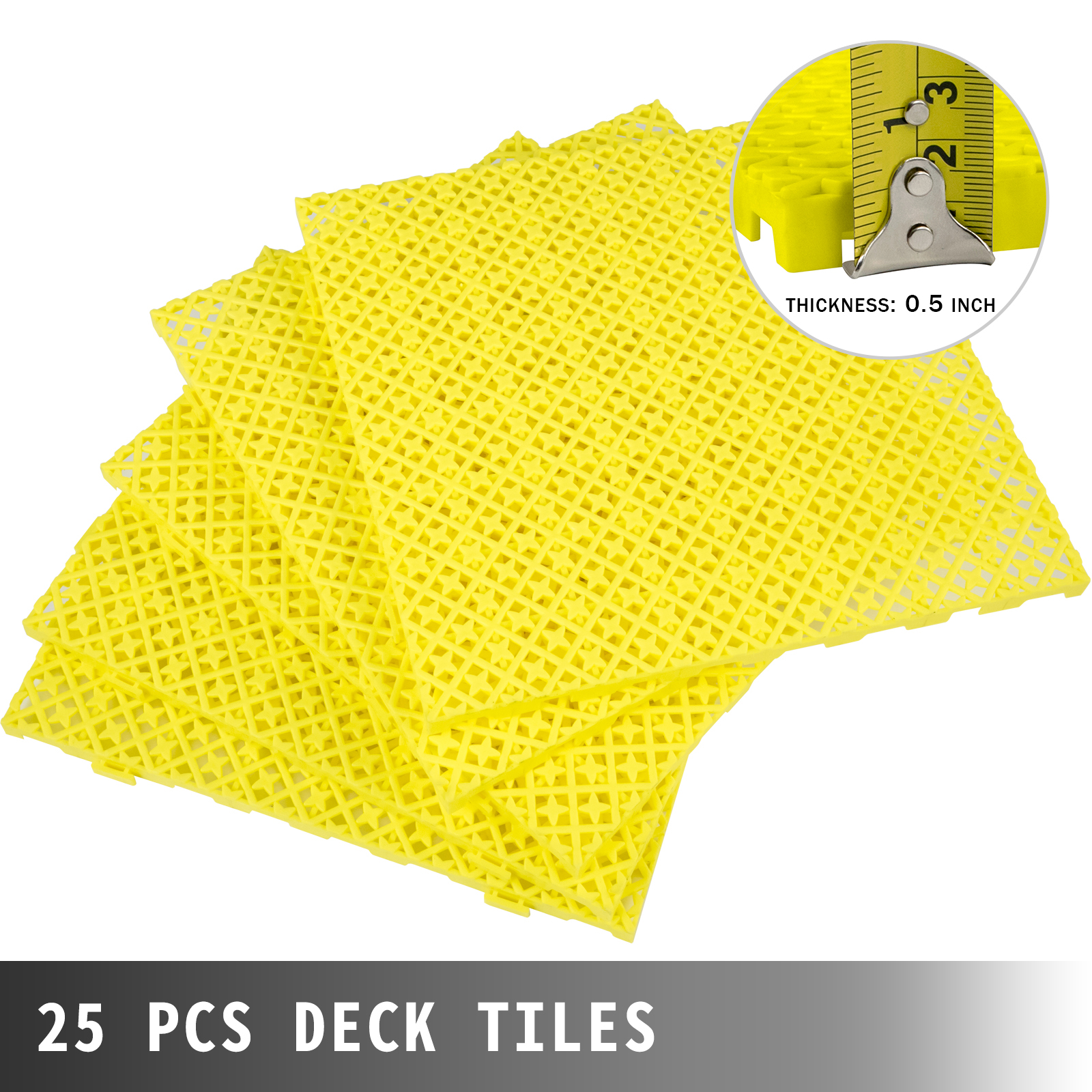VEVOR 12 in. x 12 in. x 0.5 in. Interlocking Floor Tiles Compound Rubber Deck Tile for Pool, Shower, Patio in Black (25-Packs)