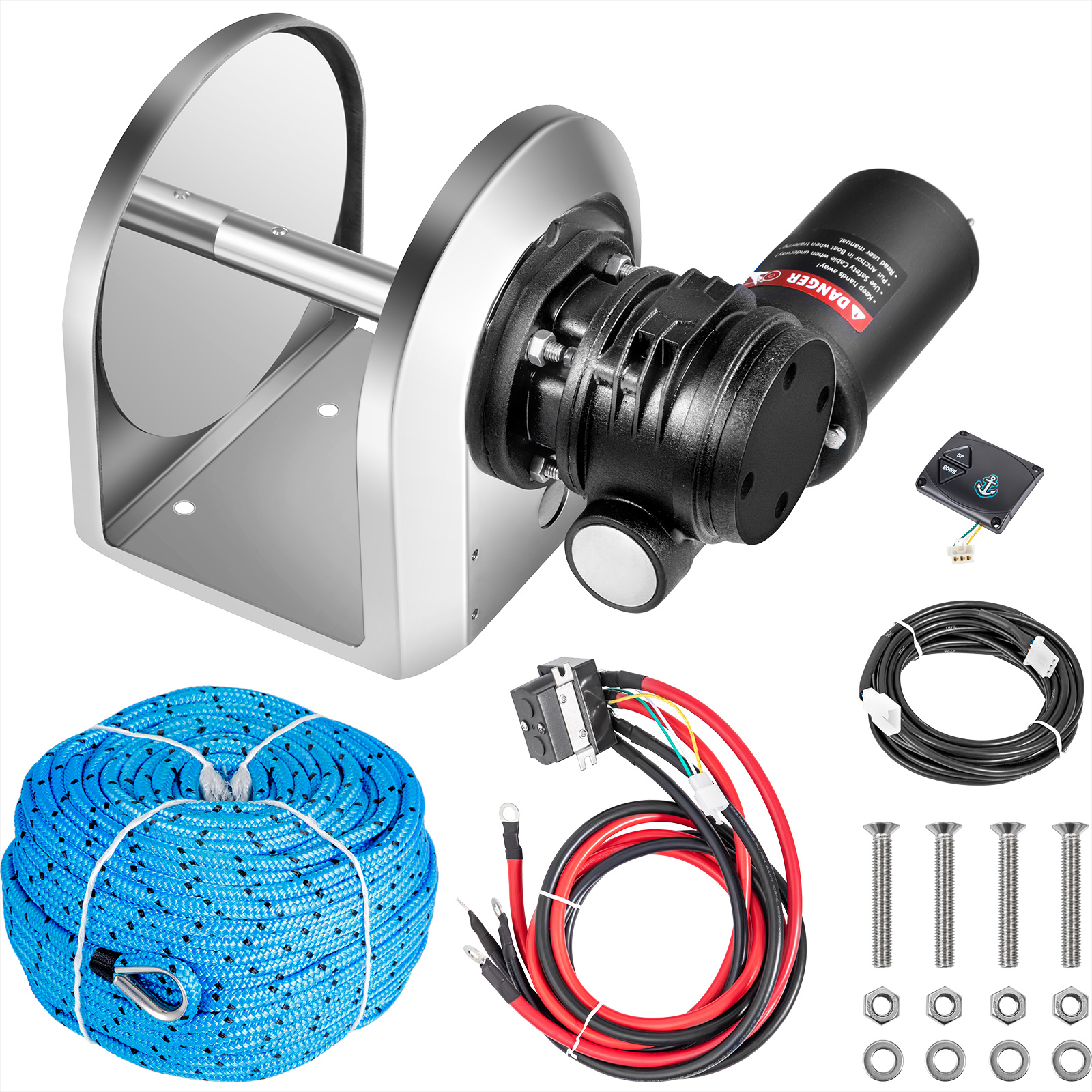12V 700W 316 Stainless Steel Drum Anchor Winch Marine Fishing Boat