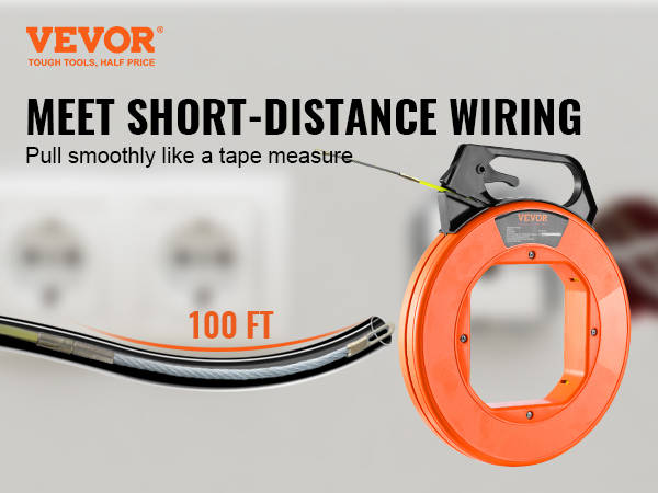 VEVOR Fish Tape, 100 ft, 3/16-inch, Fiberglass Wire Puller with Optimized  Housing and Handle, Easy-to-Use Cable Puller Tool, Flexible Wire Fishing