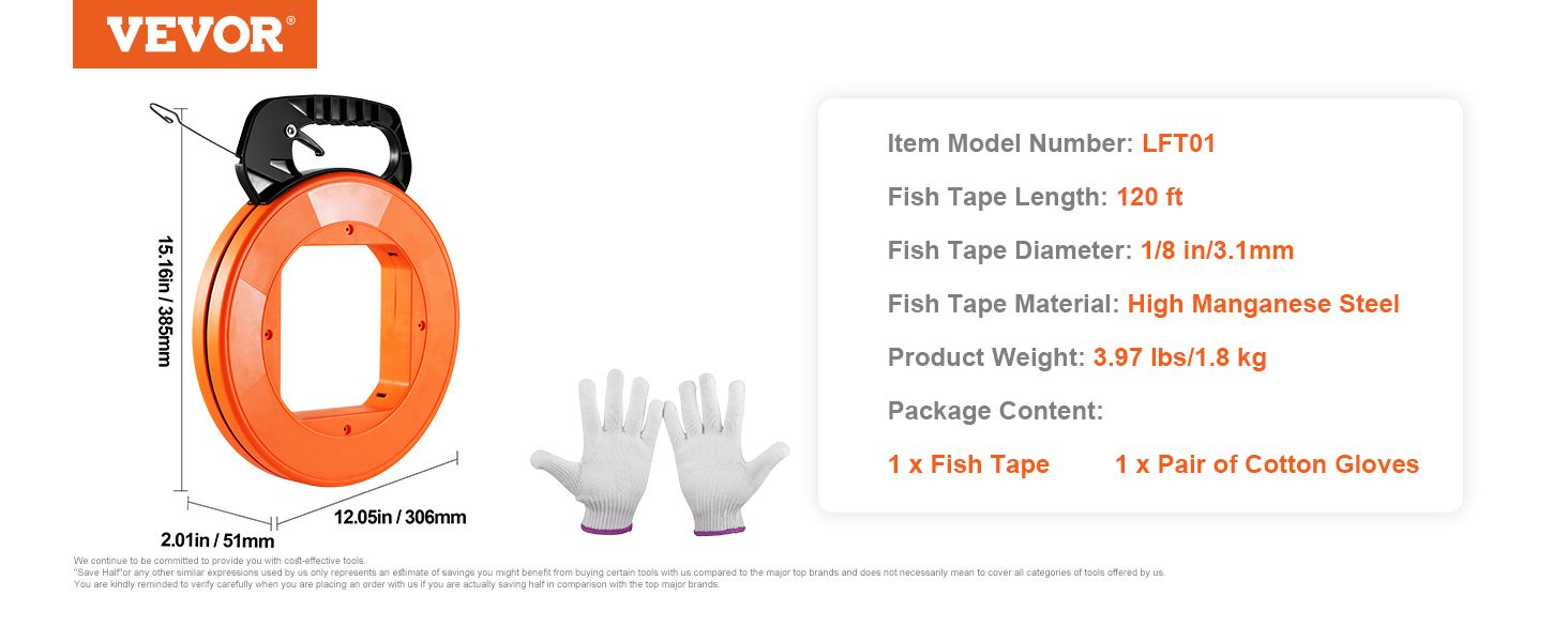 Fish tape,120 ft,1/8 in
