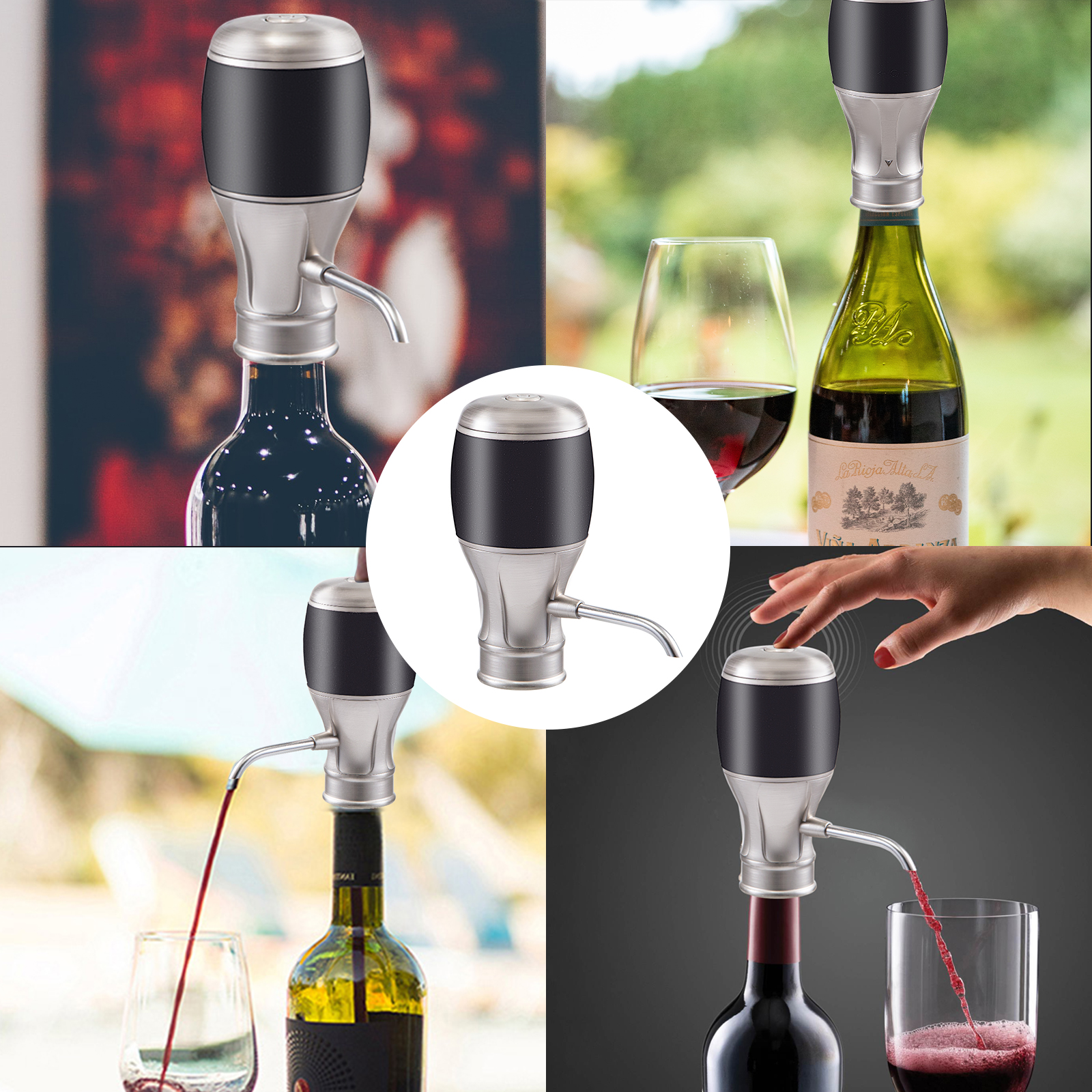 VEVOR Dispensador de vino eléctrico VEVOR, dispensador de aireador de vino  de 1 botón, aireador de vino automático, decantador de vino eléctrico,  vertedor de aireador de vino plateado para vino tinto y