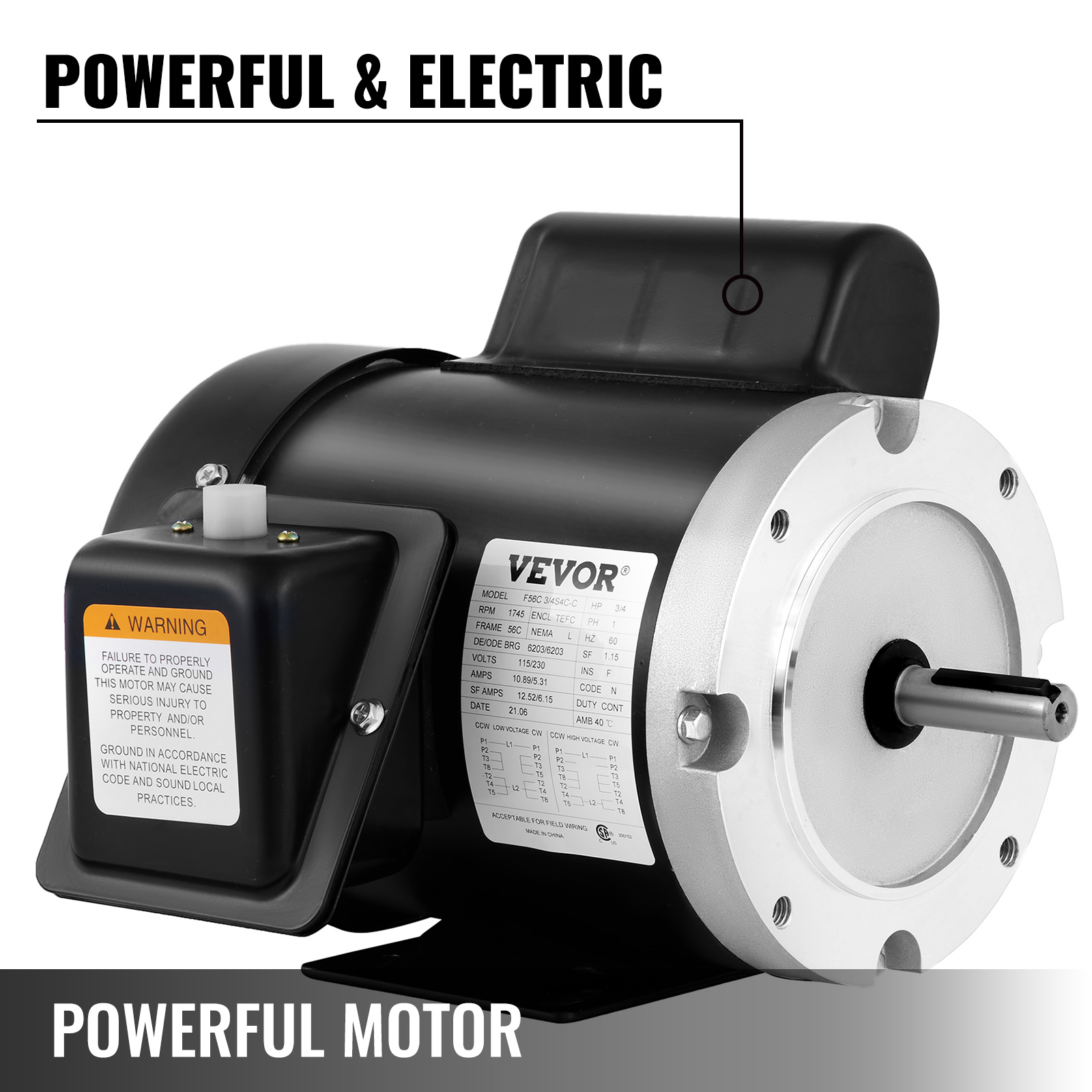 VEVOR Electric Compressor Motor, 3/4 HP, Rated Speed 1725 RPM Single Phase  Electric Motor, AC 115V 230V Air Compressor Motor, Suitable for  Agricultural Machinery and General Equipment VEVOR US