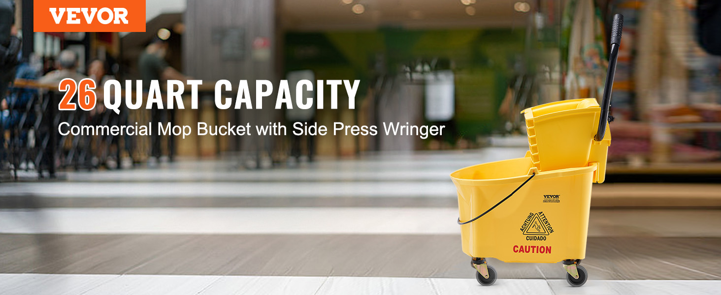 thumbnail image 2 of 26 Quart Black Commercial Mop Bucket With Side Press Wringer - Heavy-Duty Cleaning Set For Janitorial & Industrial Use 2 of 2