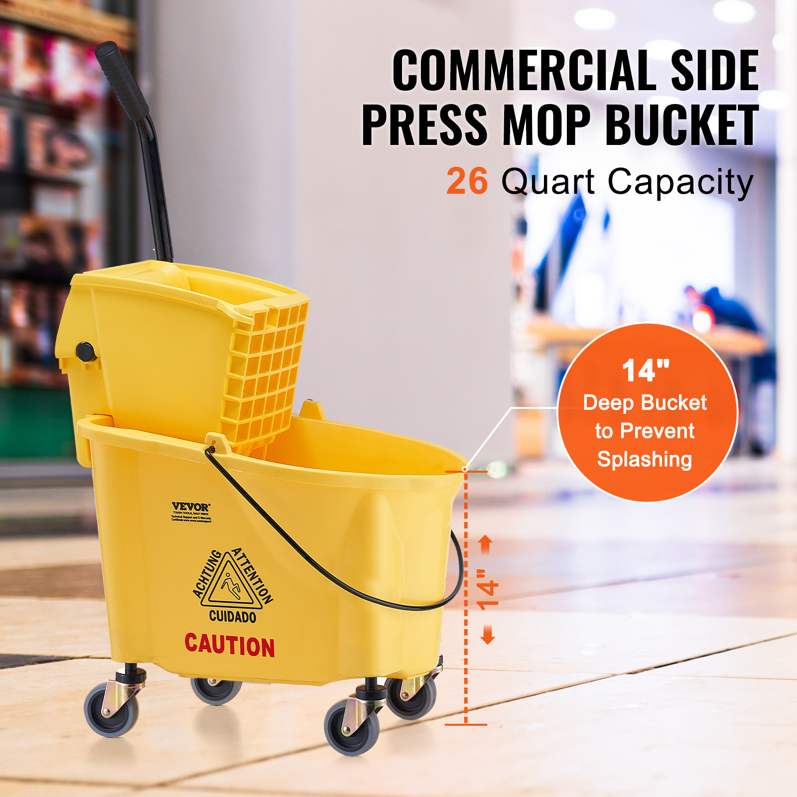 VEVOR Commercial Mop Bucket with Wringer 35/26Qt. Rolling Floor Cleaning Trolley - Picture 16 of 26