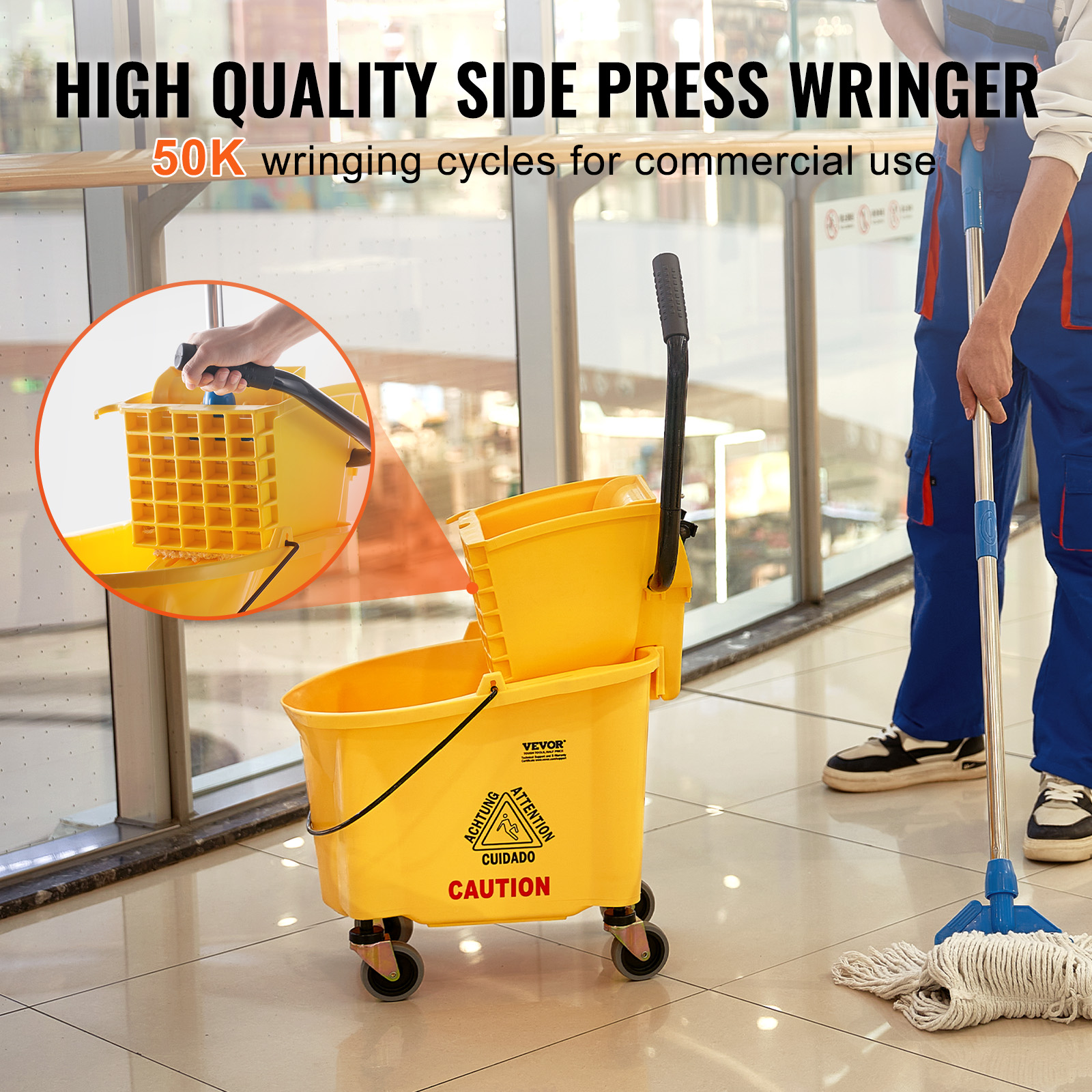 VEVOR Commercial Mop Bucket with Wringer 35/26Qt. Rolling Floor Cleaning Trolley - Picture 18 of 26