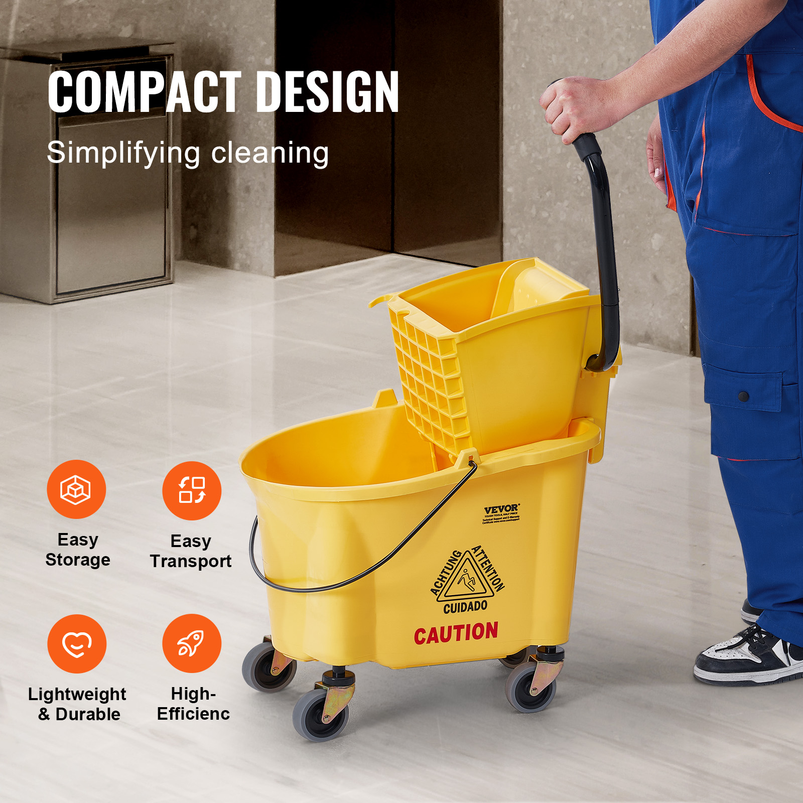 VEVOR Commercial Mop Bucket with Wringer 35/26Qt. Rolling Floor Cleaning Trolley - Picture 19 of 26