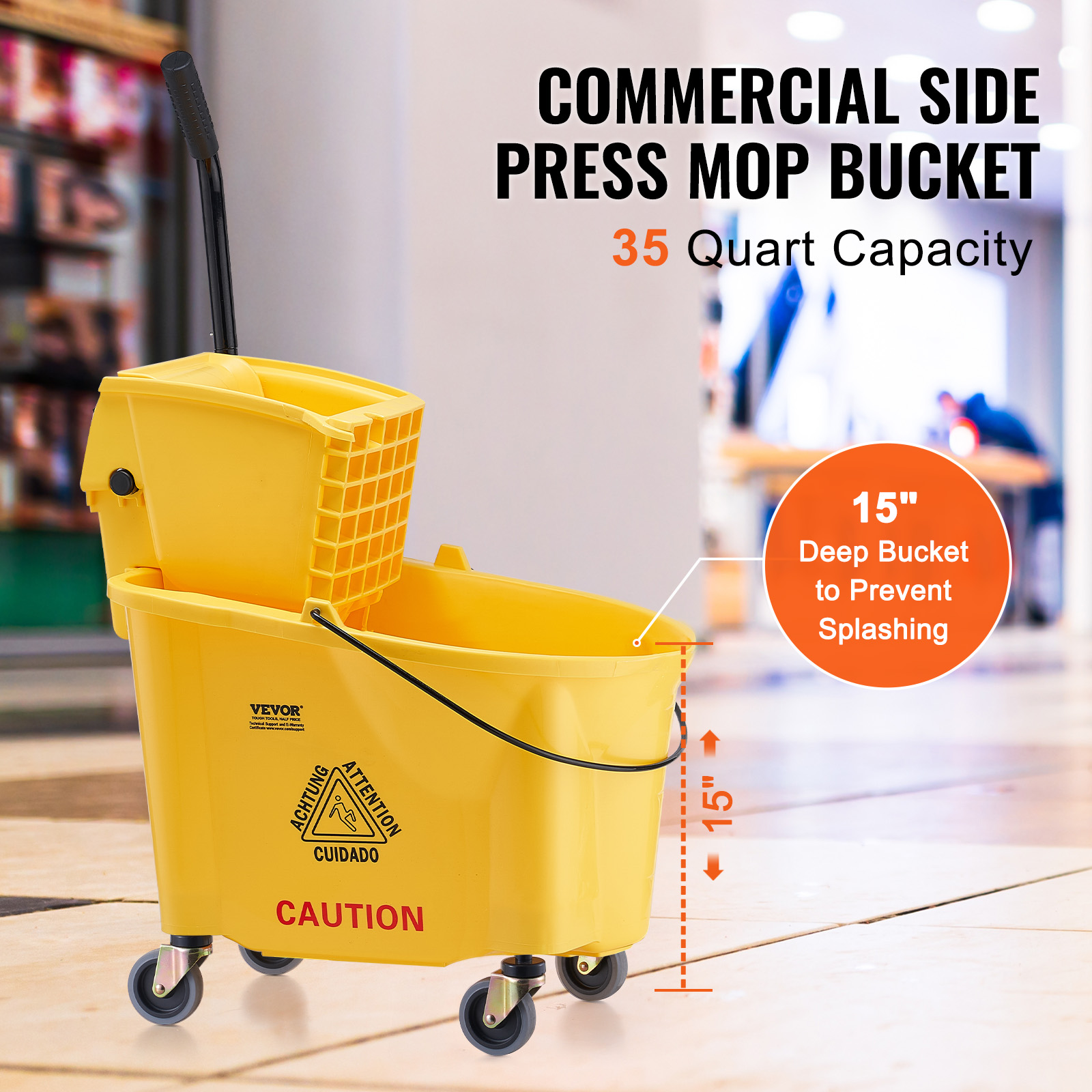 VEVOR Commercial Mop Bucket with Wringer 35/26Qt. Rolling Floor Cleaning Trolley - Picture 4 of 26