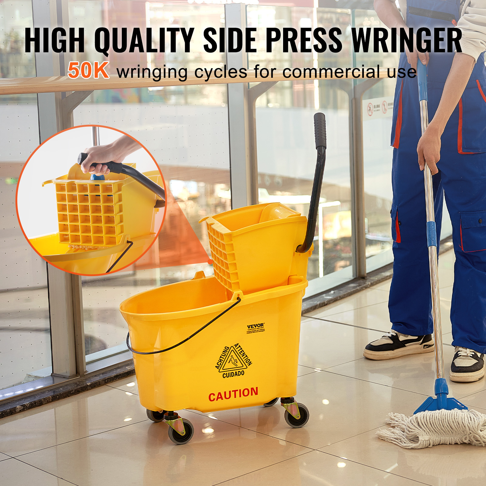 VEVOR Commercial Mop Bucket with Wringer 35/26Qt. Rolling Floor Cleaning Trolley - Picture 6 of 26