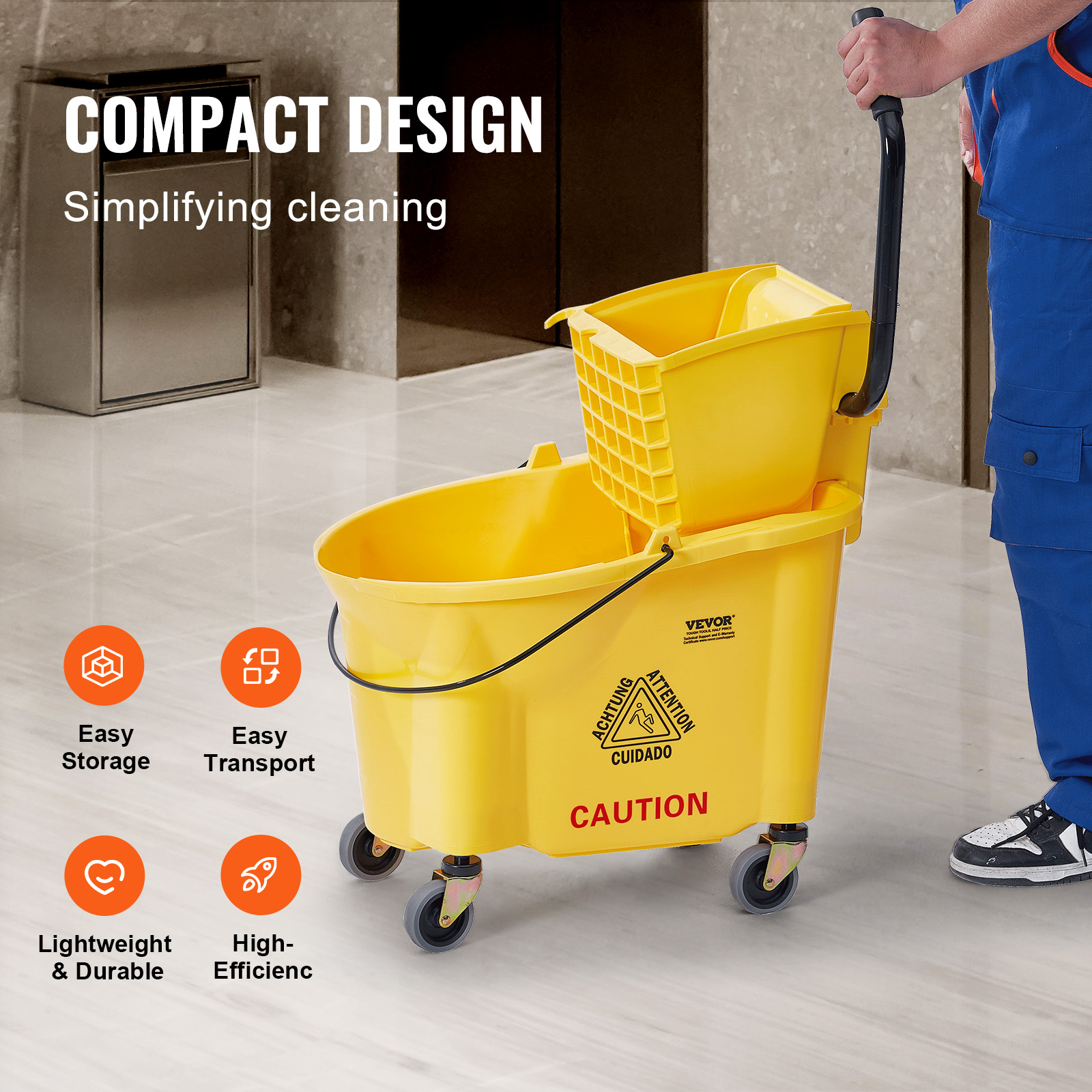 VEVOR Commercial Mop Bucket with Wringer 35/26Qt. Rolling Floor Cleaning Trolley - Picture 7 of 26