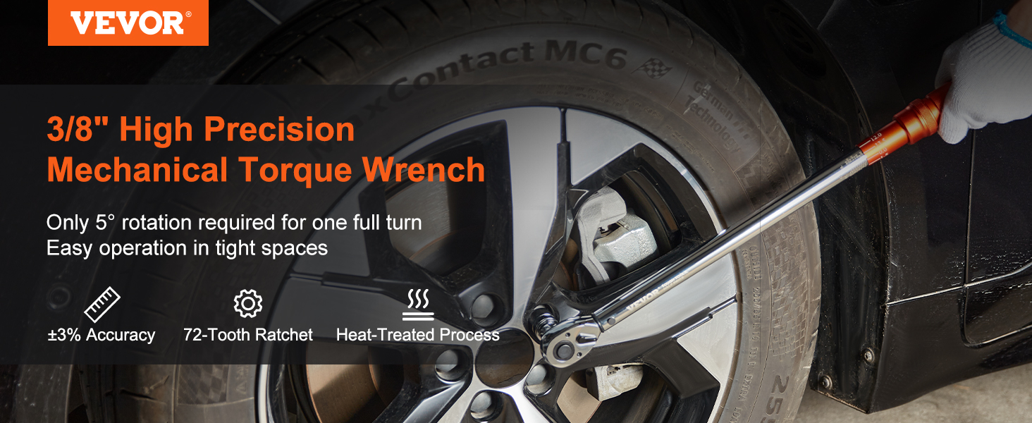 thumbnail image 2 of VEVOR 3/8" Drive Click Torque Wrench - 10-80 Ft.lb Range With Adapters & Extension Rod 2 of 12