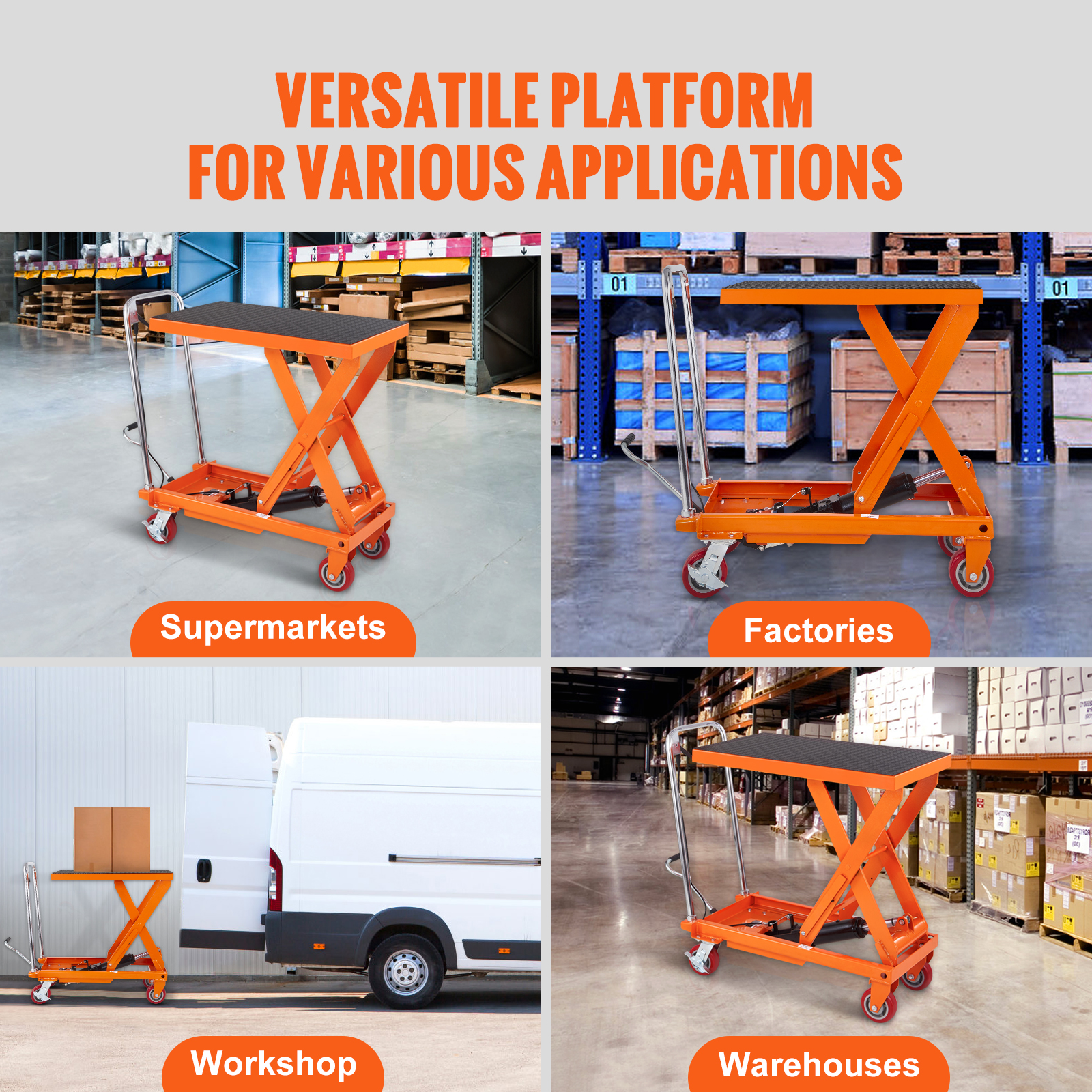 VEVOR Hydraulic Lift Table Cart 1100/330/500/770/1760 lbs Single/Double Scissor - Picture 9 of 110