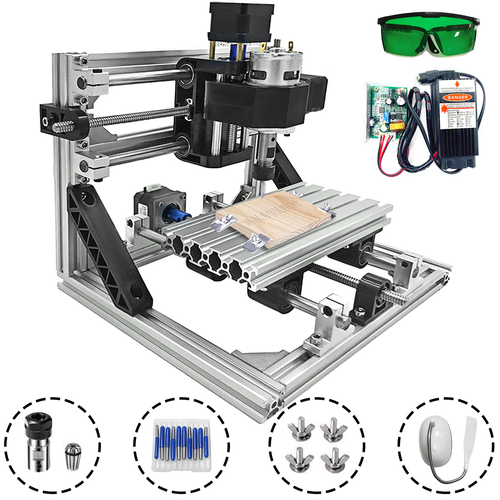 3 Axis CNC Router Kit 2418 500MW TTL T8 Screw Machine With Laser Engraver DIY 
