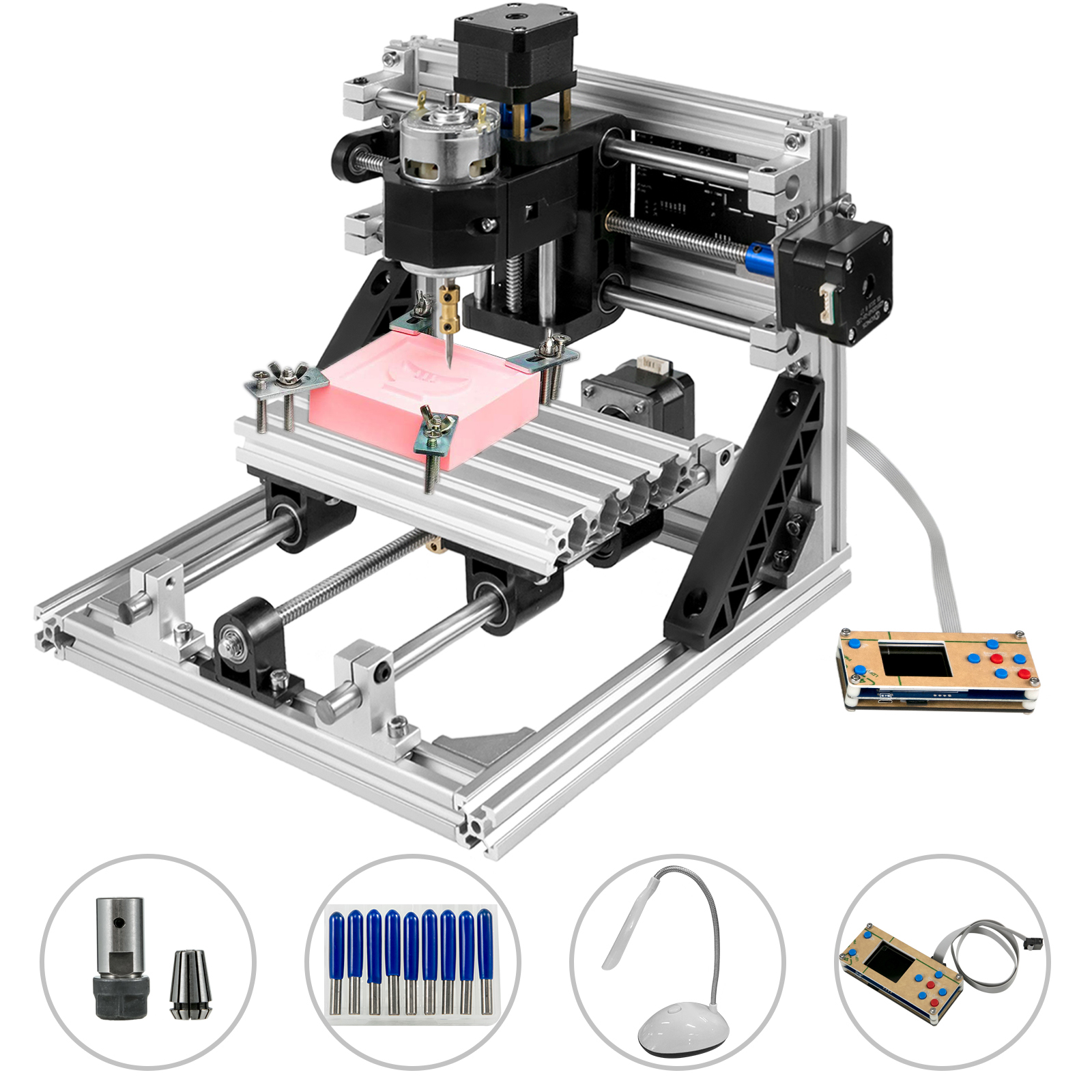 XYZ Working Area 240x180x50mm Upgrade Version CNC 2418 Router Kit GRBL Control 3 Axis Plastic Acrylic PCB PVC Wood Carving Milling Engraving Machine ER11 10PCS Router Bits CNC Router Machine 