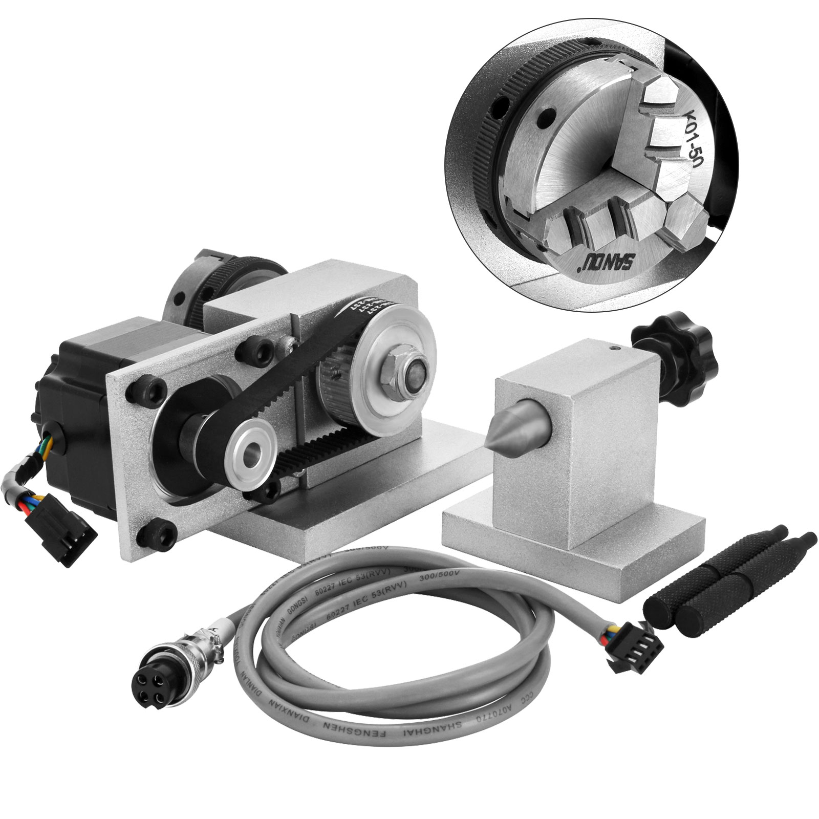 VEVOR Cnc Router Rotational Rotary Axis, A-axis, 4th-axis,50mm 3-jaw ...