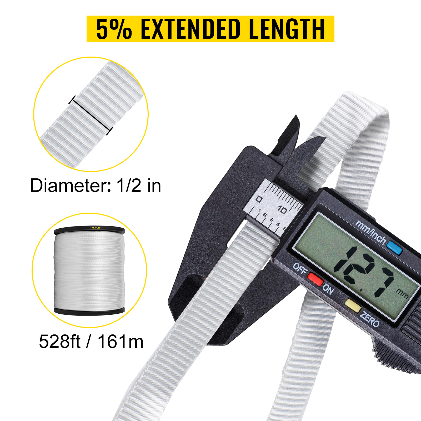 1/2 X 528' Polyester Pull Tape Flat Rope 1250 Lbs Tensile Capacity