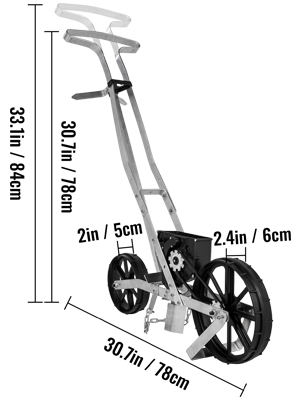 VEVOR VEVOR Seminatrice da Giardino in Alluminio, Seminatrice a Spinta  Manuale Lunghezza da 78 cm a Due Ruote da 6 cm e 5 cm, Spandiconcime per  Spargere Concime Semi con 6 Piantatrice