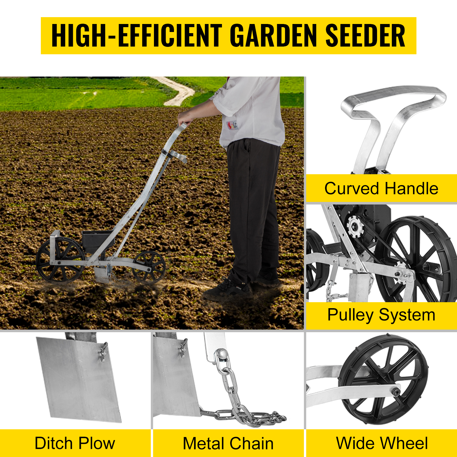VEVOR Multi-function Hand-push Seeder W/ 6 Seed Plates Precision Lawn Spreader