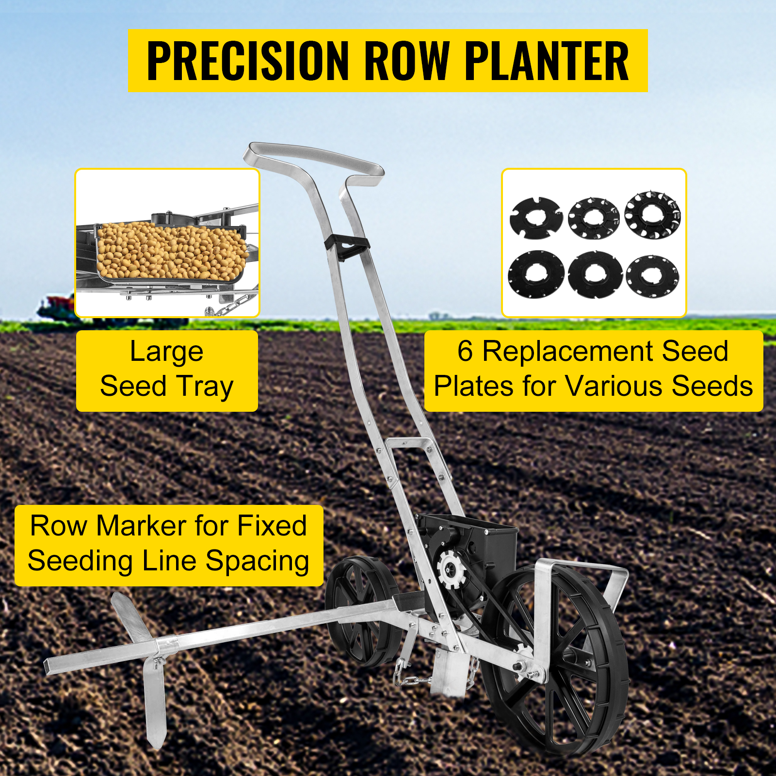 VEVOR Multi-function Hand-push Seeder W/ 6 Seed Plates Precision Lawn Spreader