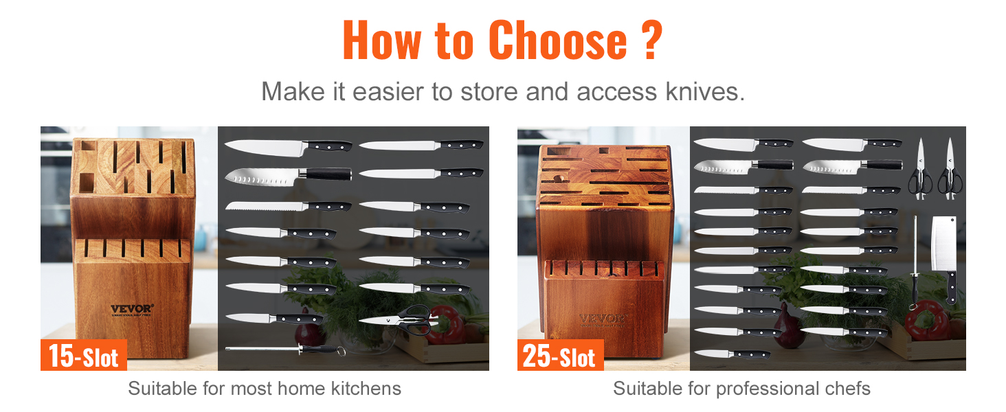 VEVOR Knife Storage Block 15-Knife Slots Acacia Wood Universal Knife  Holders Large Countertop Butcher Knife Block Organizer DLKDJZ15000057OVGV0  - The Home Depot