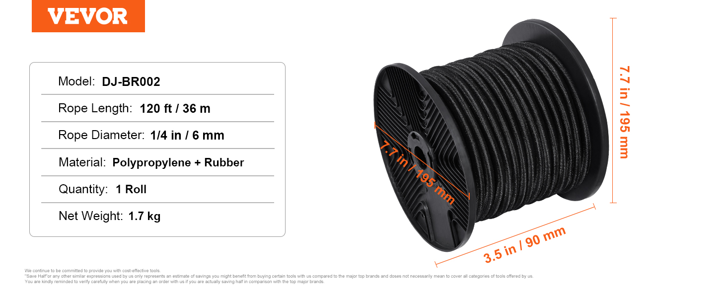 Bungee straps,120 ft/36 m,1/4 inch