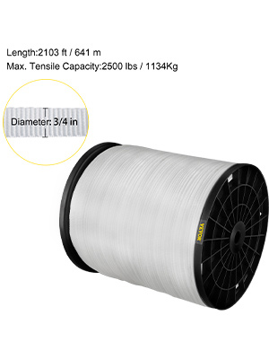 VEVOR 2500Lbs Polyester Pull Tape, 2103' x 3/4" Flat Tape for Wire & Cable Conduit Work Variable Functions, Flat Rope for Pulling/Loading/Packing in Any Weather CONDITON