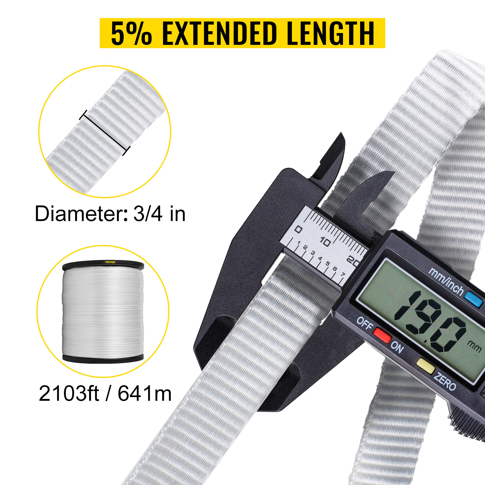 VEVOR 2500Lbs Polyester Pull Tape, 2103' x 3/4" Flat Tape for Wire & Cable Conduit Work Variable Functions, Flat Rope for Pulling/Loading/Packing in Any Weather CONDITON