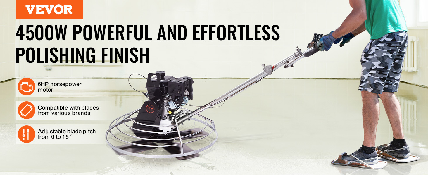 37" Walk-Behind Power Trowel With 196cc Engine & Float Pan - Concrete Finisher