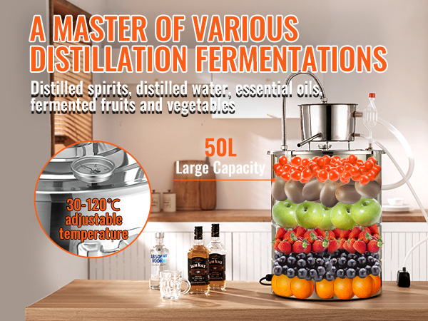 Seeutek 13.2 Gal Alcohol Still - 50L Stainless Steel Distiller With Copper Tube For Home Brewing