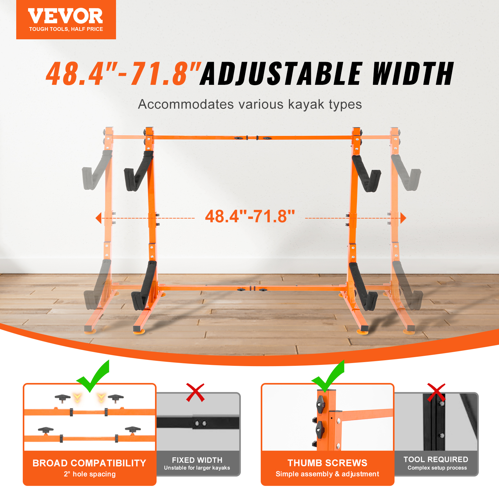 VEVOR Kayak Storage Rack Paddle Board Canoe Stands Outdoor Holder 2/4 Capacity - Picture 40 of 50