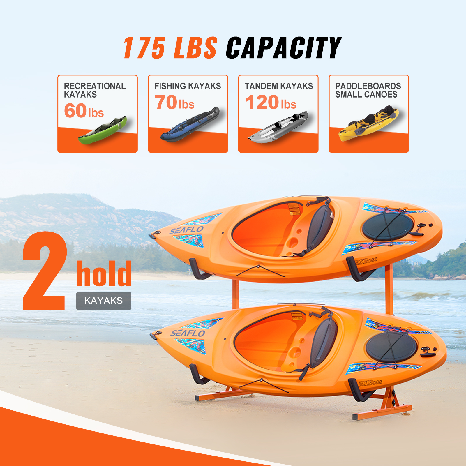 VEVOR Kayak Storage Rack Paddle Board Canoe Stands Outdoor Holder 2/4 Capacity - Picture 43 of 50