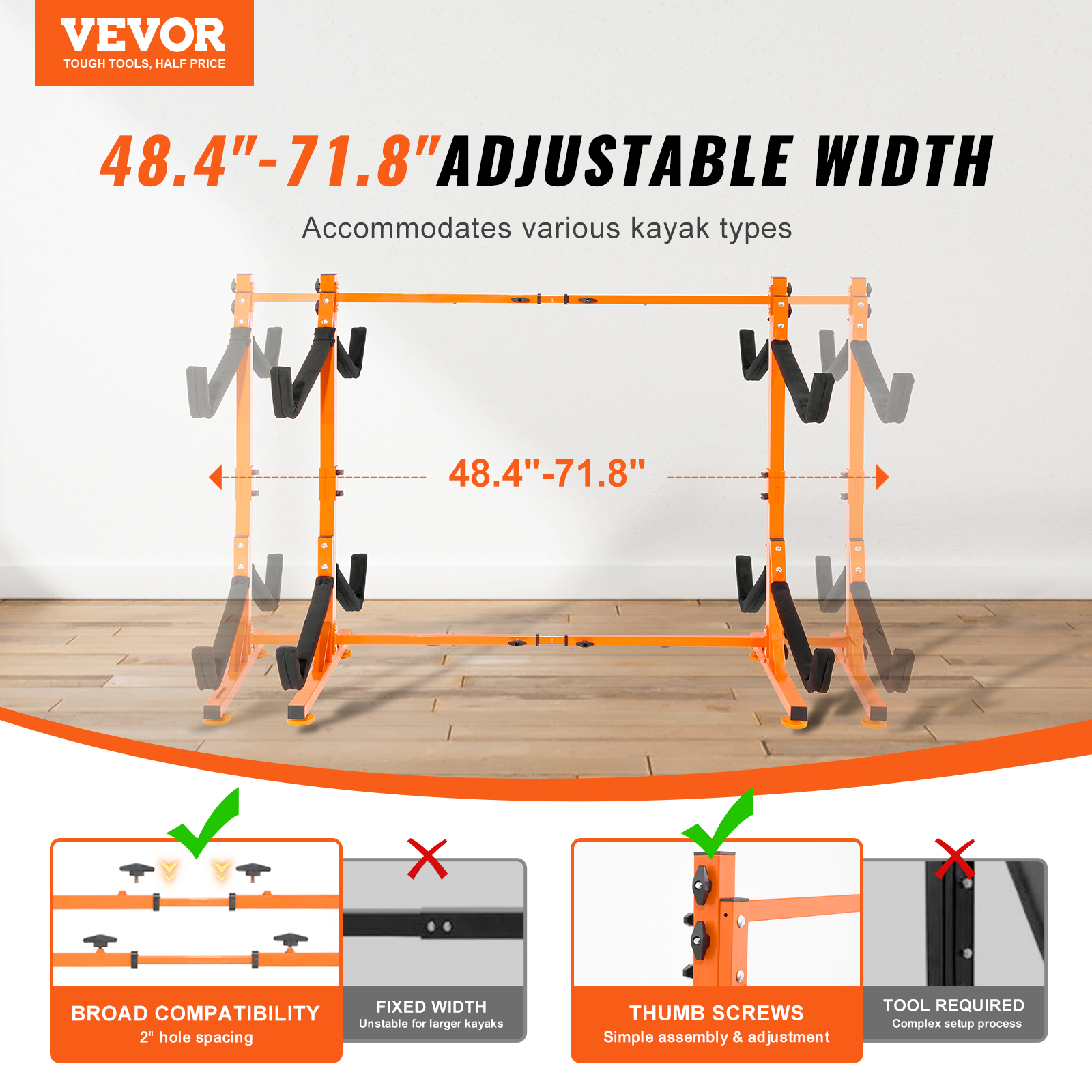 VEVOR Kayak Storage Rack Paddle Board Canoe Stands Outdoor Holder 2/4 Capacity - Picture 16 of 50