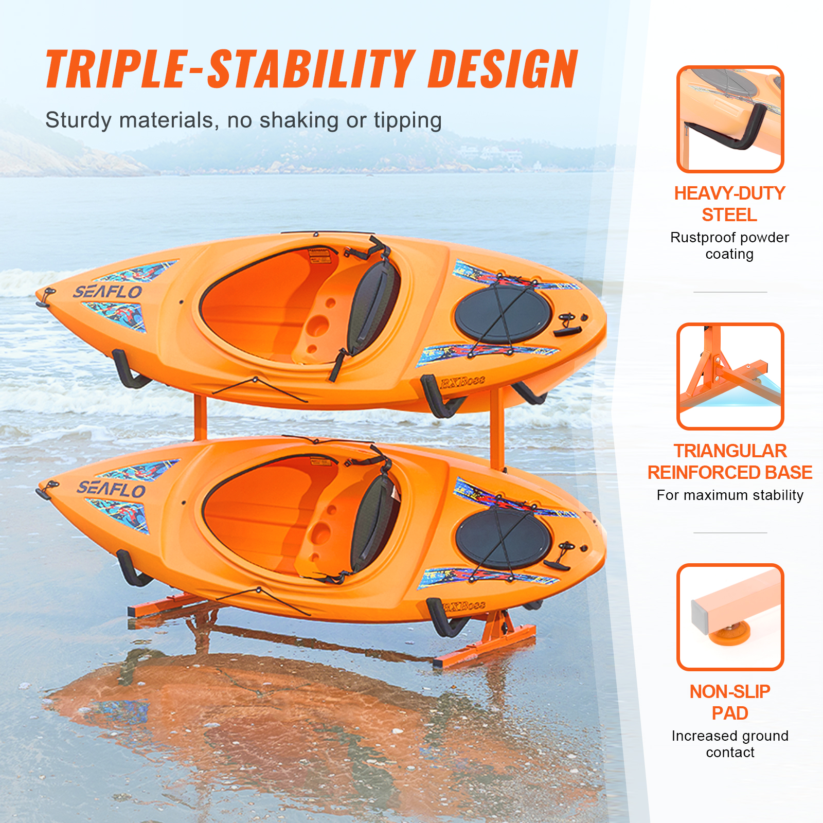 VEVOR Kayak Storage Rack Paddle Board Canoe Stands Outdoor Holder 2/4 Capacity - Picture 17 of 50