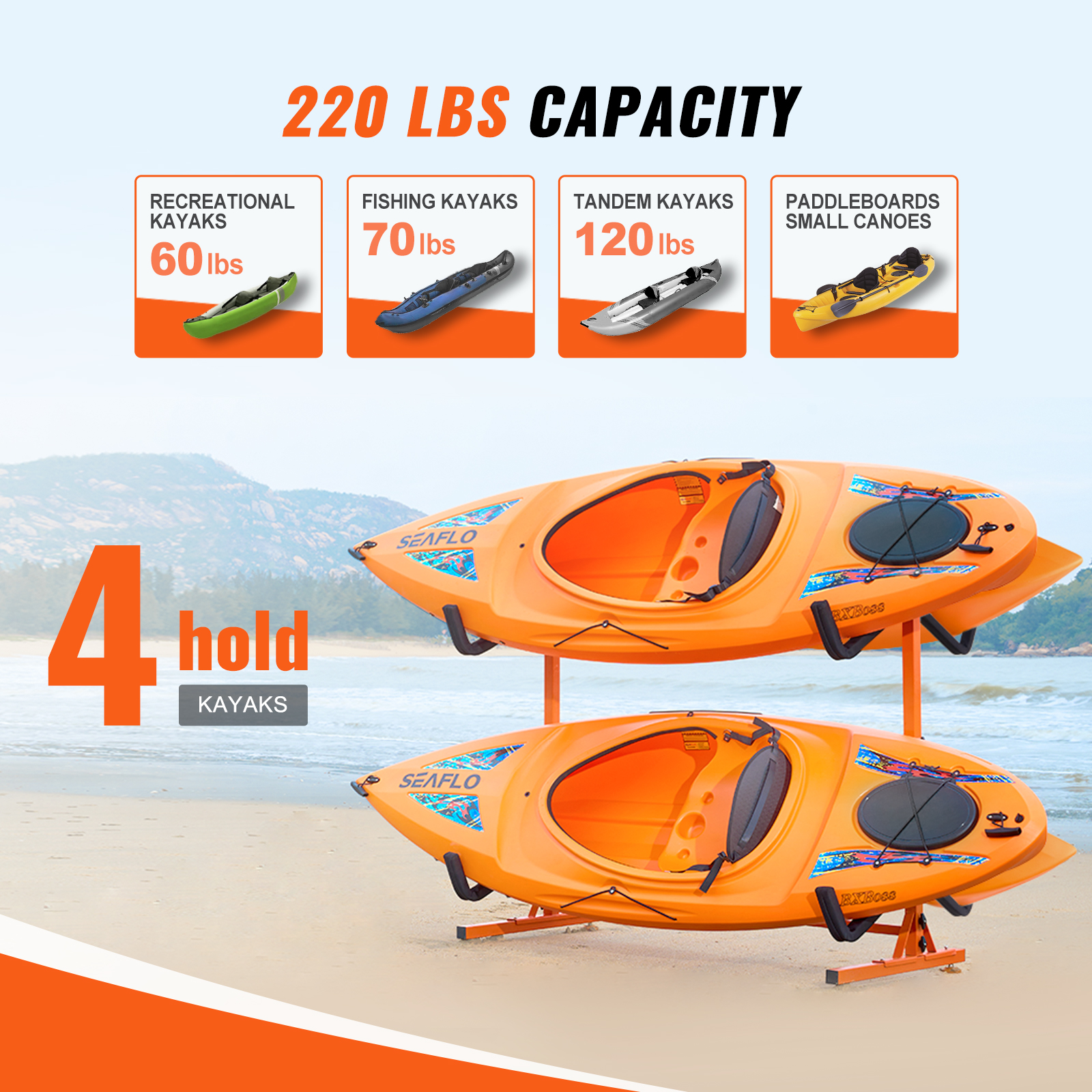 VEVOR Kayak Storage Rack Paddle Board Canoe Stands Outdoor Holder 2/4 Capacity - Picture 19 of 50