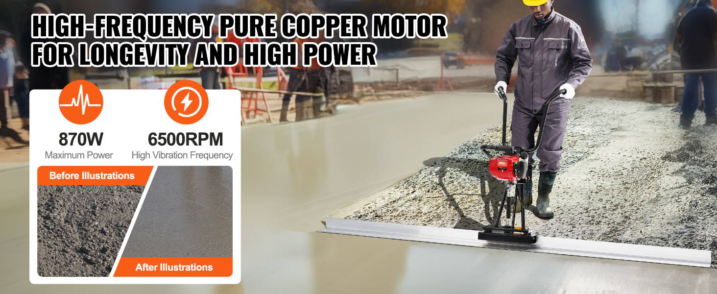 high-frequency pure copper motor, 870w power, 6500rpm vibration for VEVOR gas concrete power screed.