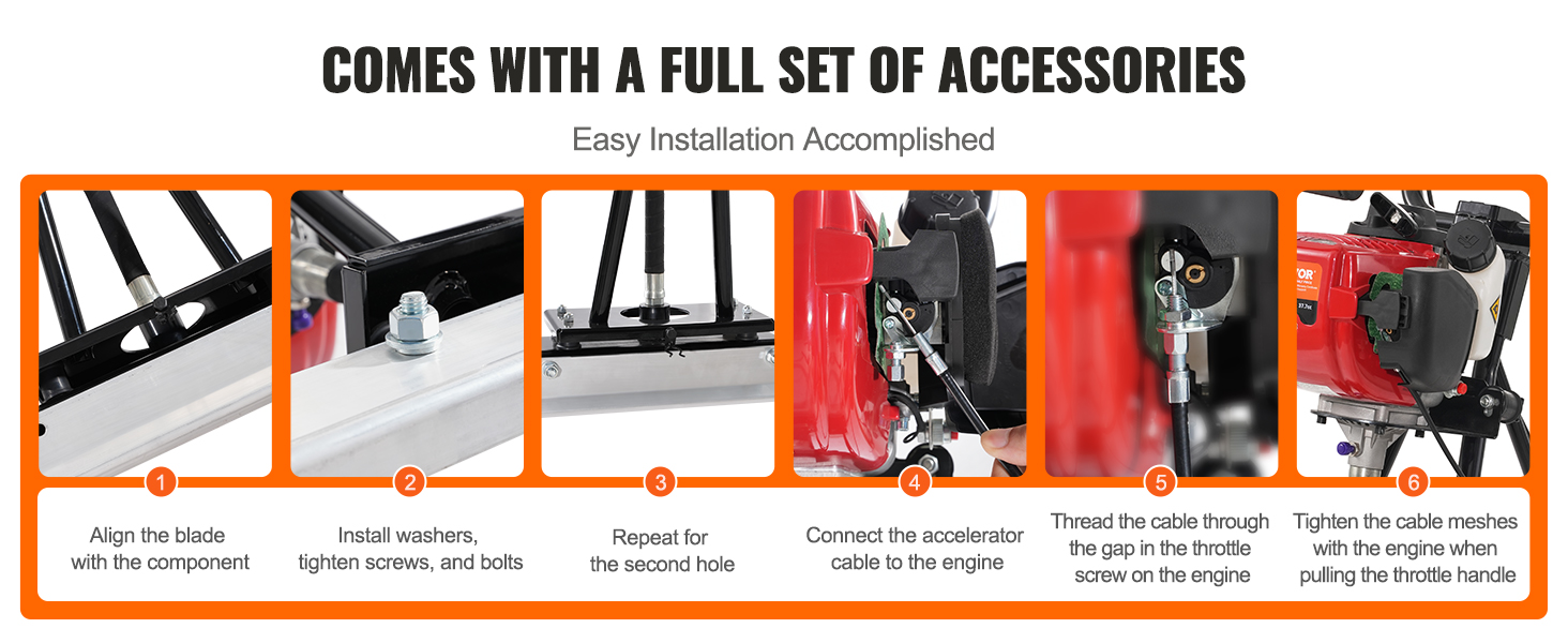 VEVOR gas concrete power screed assembly guide with six steps and full set of accessories.