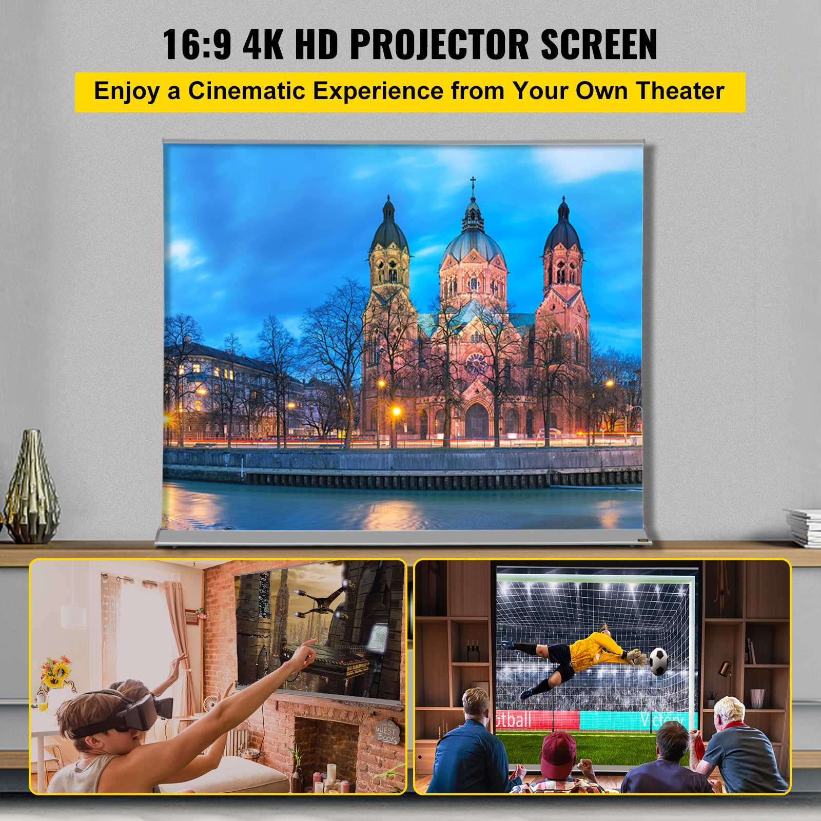 Pull Up Projector Screen Floor Standing Projector Screen 70/120/110in 16:9 - Picture 28 of 38